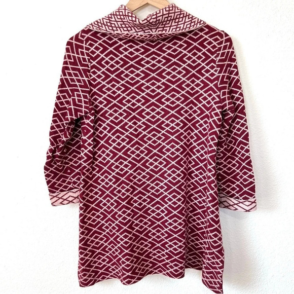 Anthropologie Moth Alpaca Cowl Turtleneck Sweater Maroon Geometric Print - Picture 5 of 9
